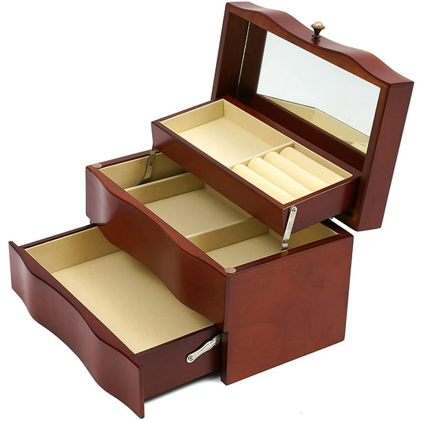 Wooden Beaded Jewelry Organizer Box Storage Organizer Wood Tray Dresser Tabletop